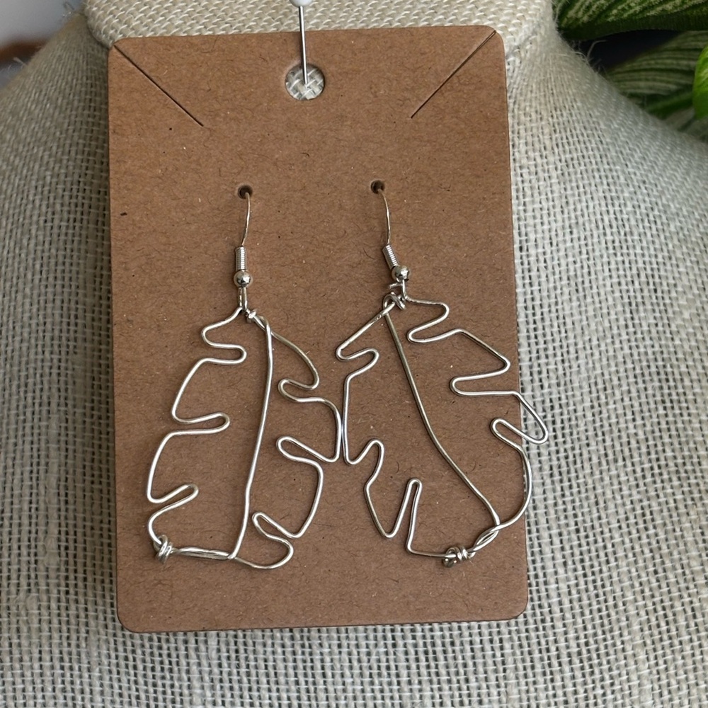 Monstera Silver Leaf Earrings